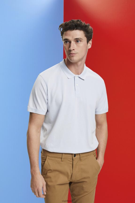 camisa polo em piquê de algodão lavado com pedras homens Esprit azul pastel pólos 82P6TP709