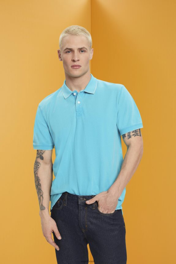 camisa polo em piquê de algodão lavado com pedras homens Esprit verde água pólos 82P6TP708