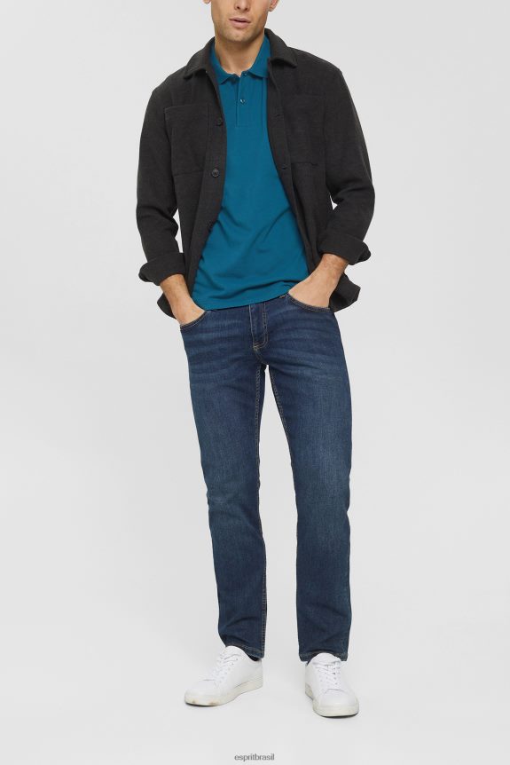 camisa polo piquê algodão pima homens Esprit azul gasolina pólos 82P6TP926