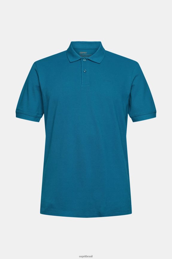 camisa polo piquê algodão pima homens Esprit azul gasolina pólos 82P6TP926