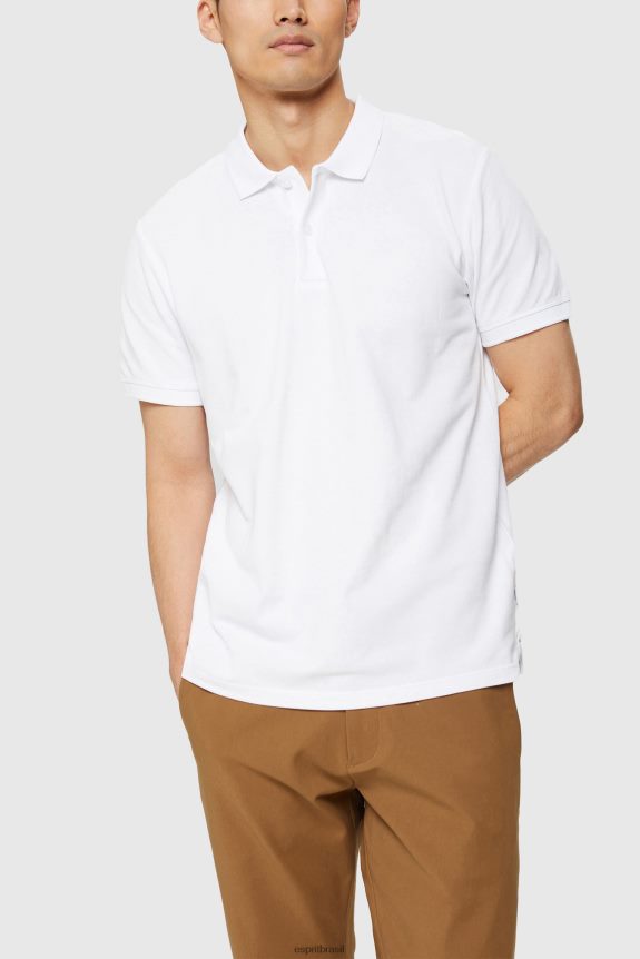 camisa polo piquê algodão pima homens Esprit branco pólos 82P6TP924