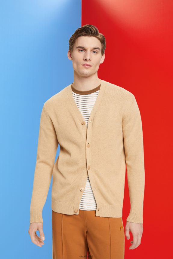 cardigan de algodão sustentável com decote em V homens Esprit bege suéteres 82P6TP775