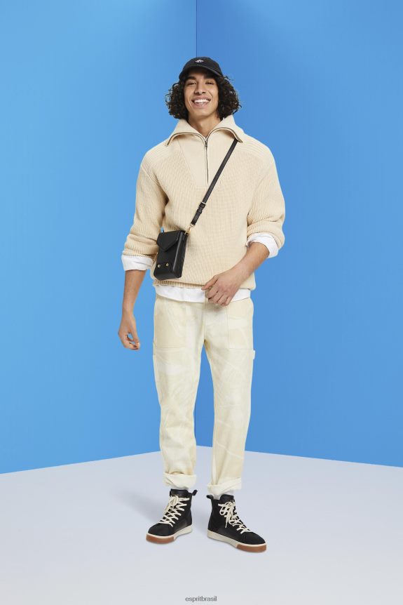 jumper de malha com meio zíper homens Esprit cinza claro suéteres 82P6TP761