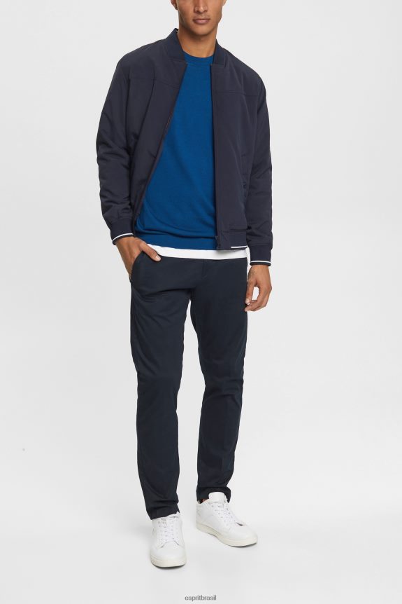 suéter de lã tricotado homens Esprit azul gasolina suéteres 82P6TP905