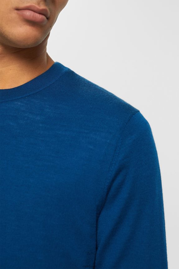 suéter de lã tricotado homens Esprit azul gasolina suéteres 82P6TP905