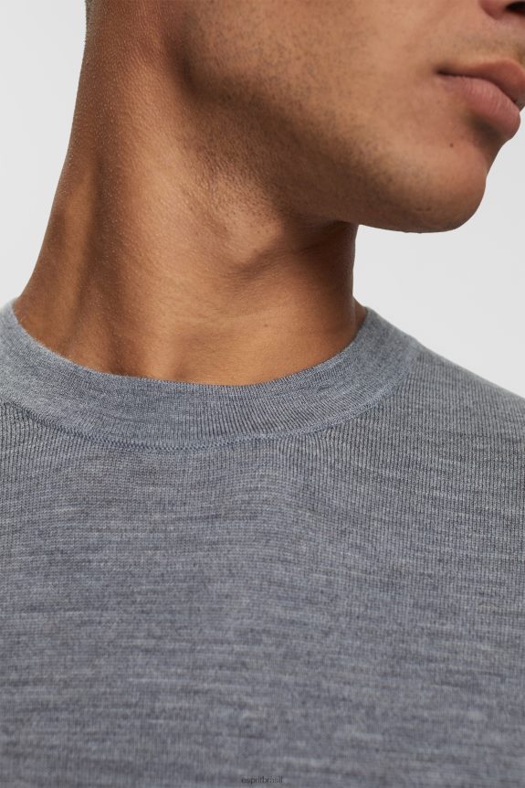 suéter de lã tricotado homens Esprit cinza suéteres 82P6TP907