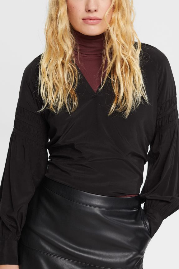 blusa com detalhes franzidos, lenzing ecovero mulheres Esprit preto blusas 82P6TP370
