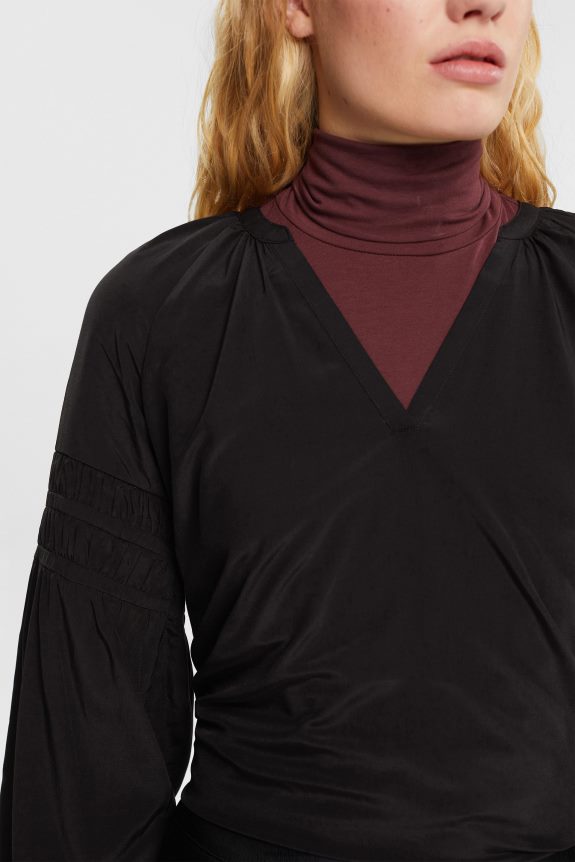 blusa com detalhes franzidos, lenzing ecovero mulheres Esprit preto blusas 82P6TP370
