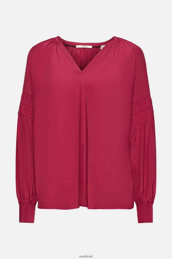 blusa com detalhes franzidos, lenzing ecovero mulheres Esprit vermelho cereja blusas 82P6TP371