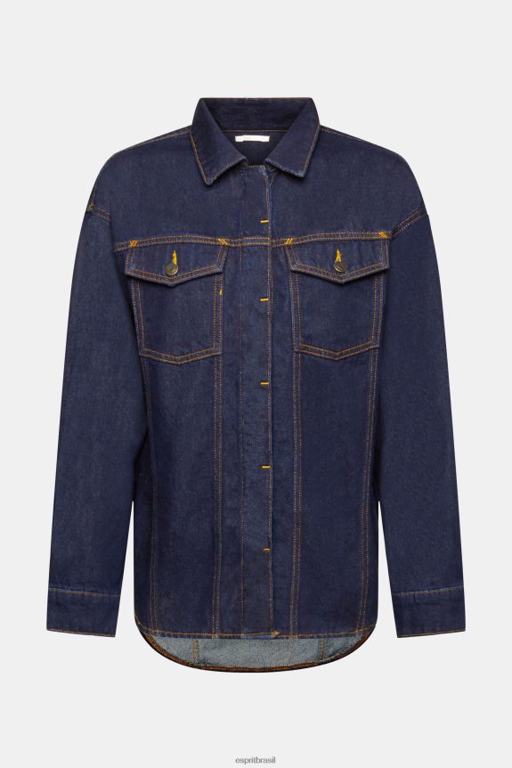 blusa jeans mulheres Esprit enxágue azul blusas 82P6TP395