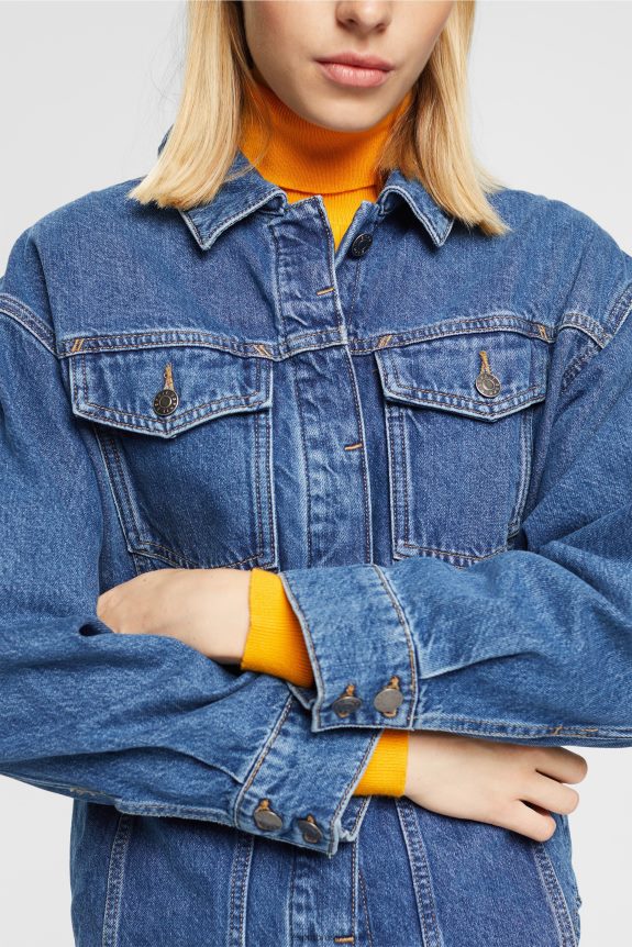 blusa jeans mulheres Esprit lavagem média azul blusas 82P6TP396