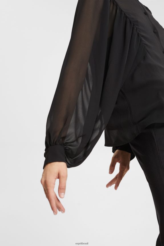 blusa larga de chiffon mulheres Esprit preto blusas 82P6TP426