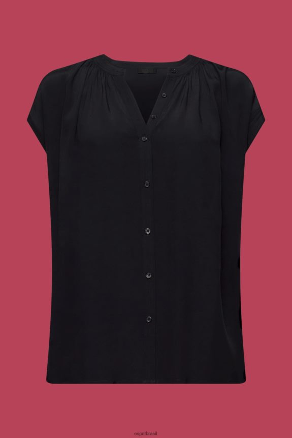 blusa manga curta mulheres Esprit preto blusas 82P6TP220