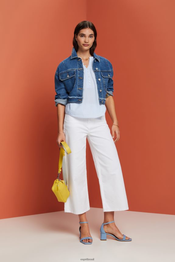 blusa manga curta texturizada mulheres Esprit azul claro blusas 82P6TP118