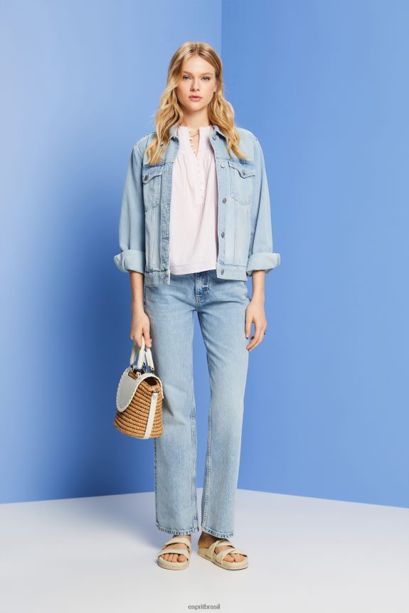 blusa manga curta texturizada mulheres Esprit luz rosa blusas 82P6TP117