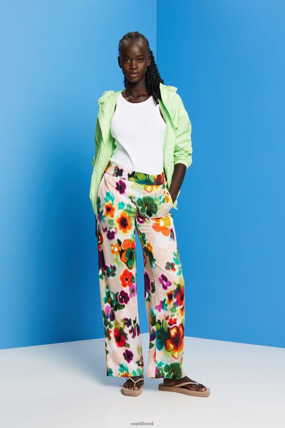 calça larga com estampa floral mulheres Esprit branco calças 82P6TP131