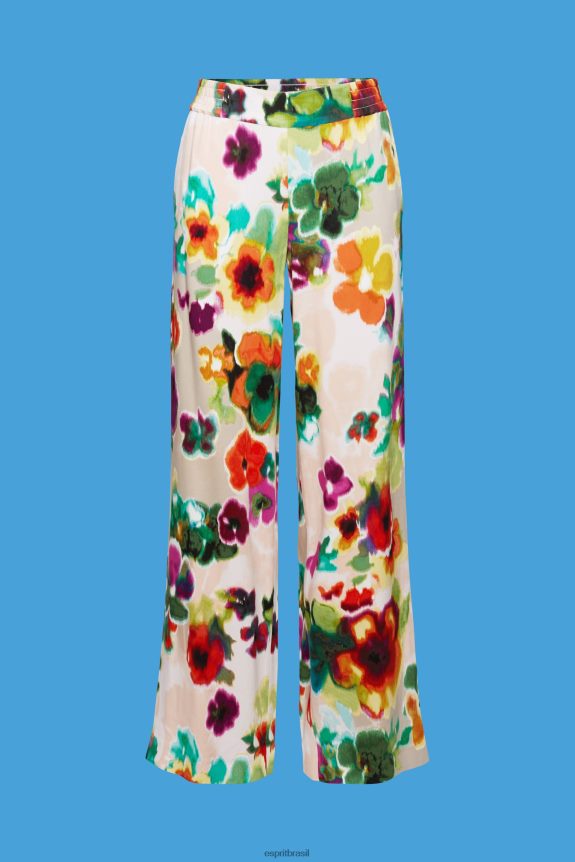calça larga com estampa floral mulheres Esprit branco calças 82P6TP131