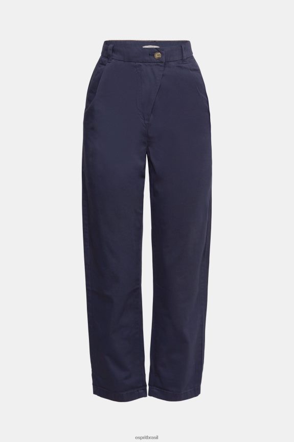 calças de cintura alta, 100% algodão pima mulheres Esprit marinha calças 82P6TP344