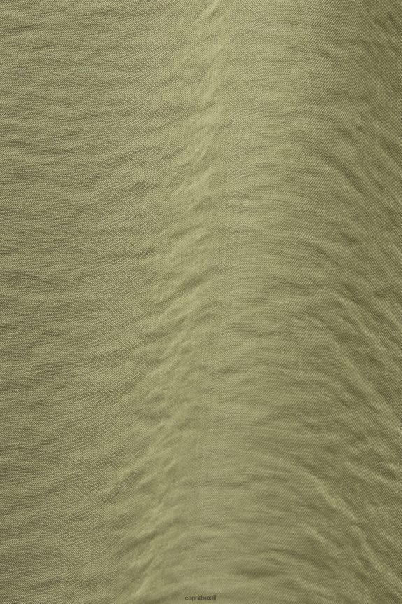 calças largas de cetim mulheres Esprit cáqui claro calças 82P6TP91