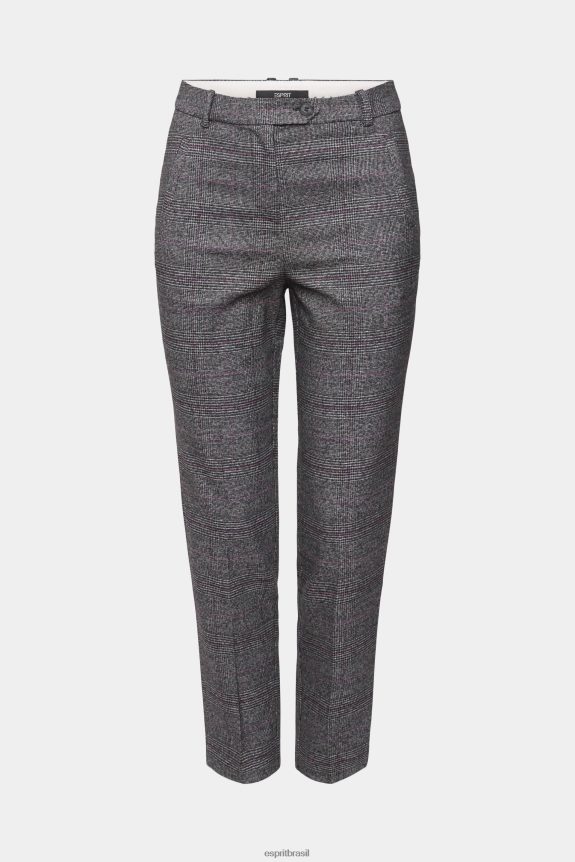 calças xadrez de cintura alta mulheres Esprit antracite calças 82P6TP249