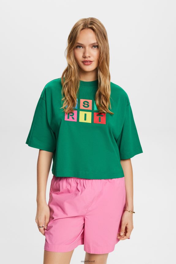 camiseta com logo bordado, 100% algodão mulheres Esprit verde escuro Camisetas 82P6TP15