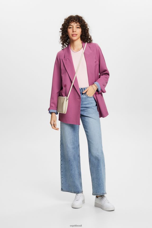 camiseta com nervuras mulheres Esprit rosa pastel Camisetas 82P6TP2