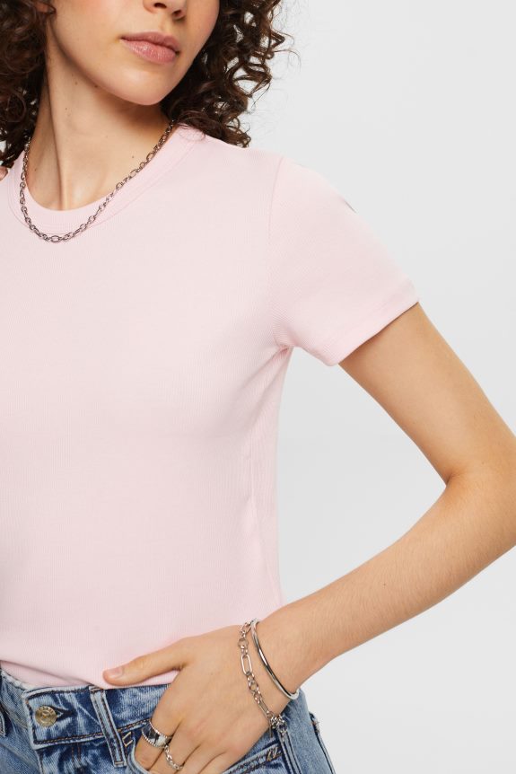 camiseta com nervuras mulheres Esprit rosa pastel Camisetas 82P6TP2