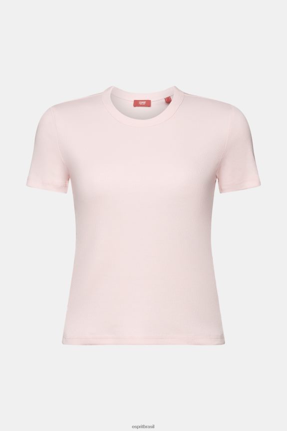 camiseta com nervuras mulheres Esprit rosa pastel Camisetas 82P6TP2
