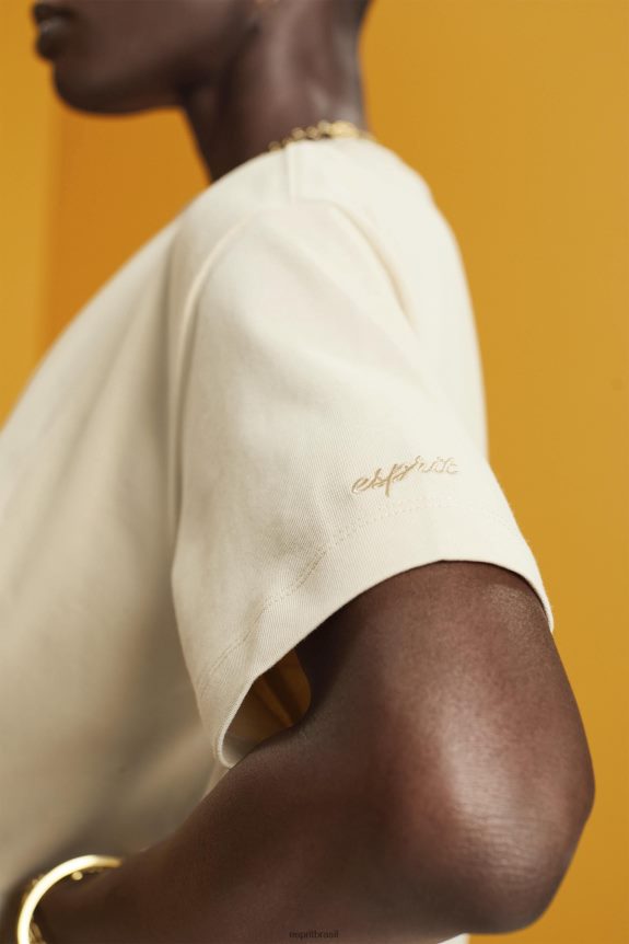 camiseta cropped com gola redonda mulheres Esprit bege Camisetas 82P6TP195