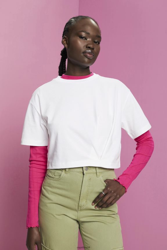 camiseta cropped com gola redonda mulheres Esprit branco Camisetas 82P6TP194