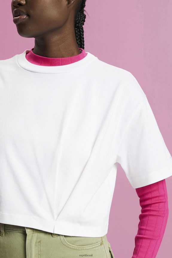 camiseta cropped com gola redonda mulheres Esprit branco Camisetas 82P6TP194