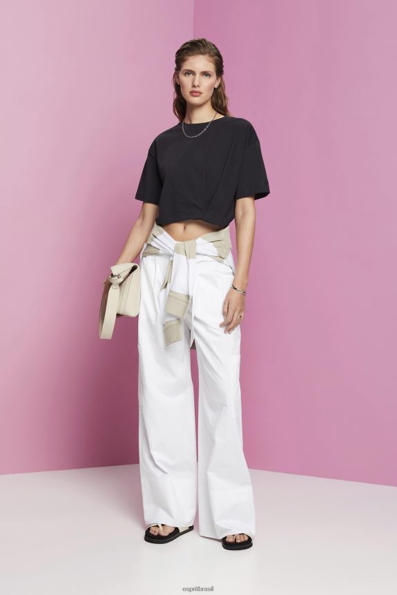 camiseta cropped com gola redonda mulheres Esprit preto Camisetas 82P6TP193