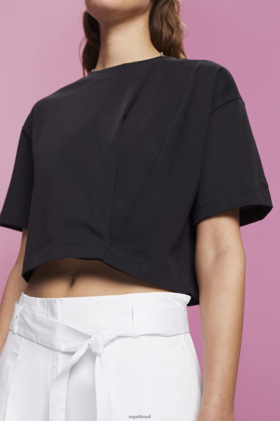camiseta cropped com gola redonda mulheres Esprit preto Camisetas 82P6TP193