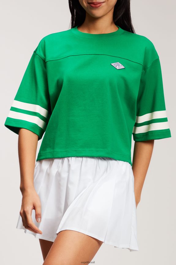 camiseta cropped com logo universitário de rugby mulheres Esprit verde esmeralda Camisetas 82P6TP413