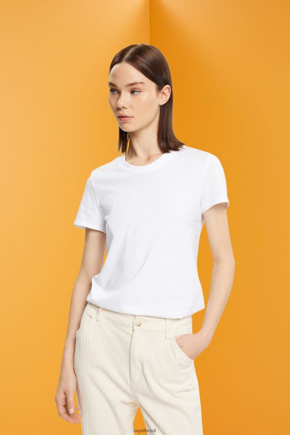 camiseta de algodão com gola redonda mulheres Esprit branco Camisetas 82P6TP456