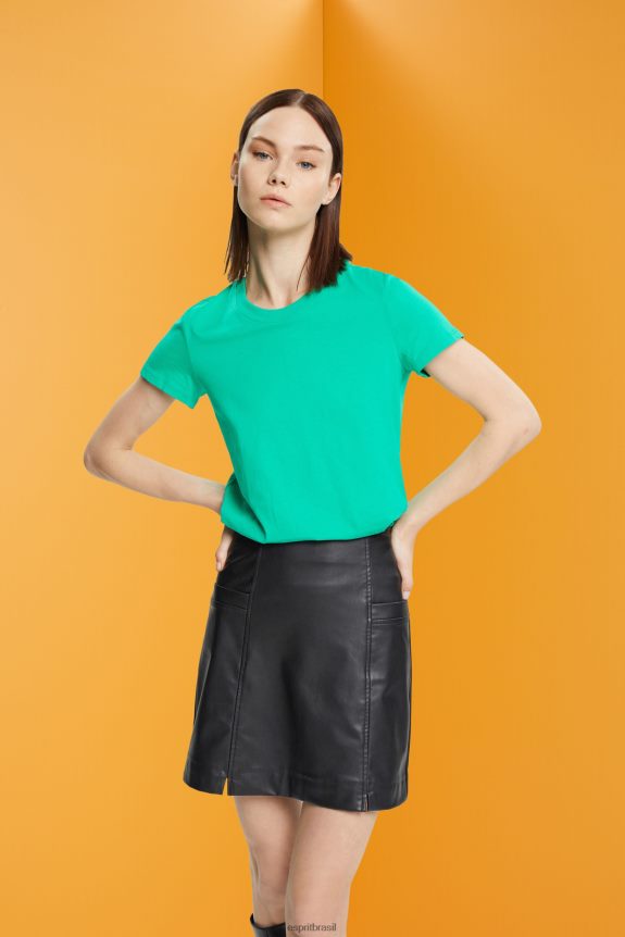 camiseta de algodão com gola redonda mulheres Esprit luz verde Camisetas 82P6TP458