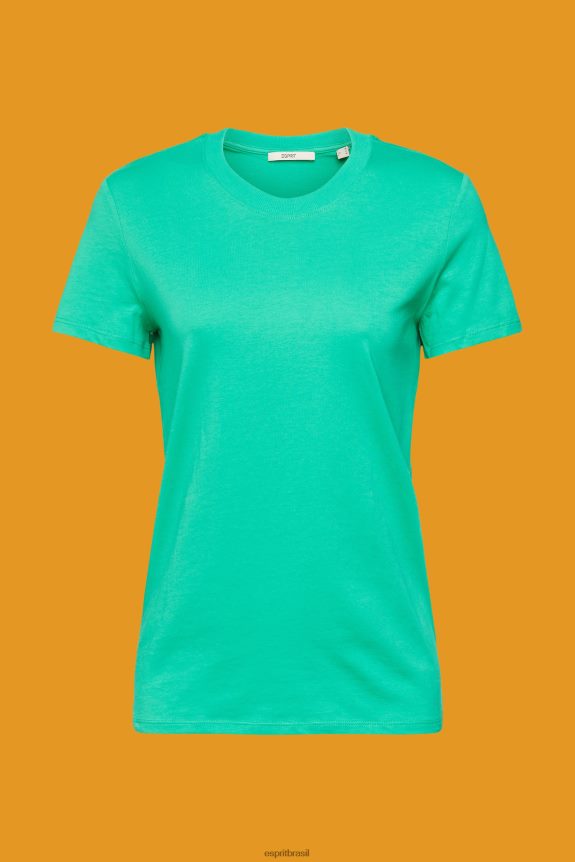 camiseta de algodão com gola redonda mulheres Esprit luz verde Camisetas 82P6TP458