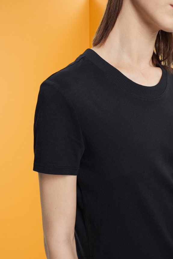camiseta de algodão com gola redonda mulheres Esprit preto Camisetas 82P6TP454