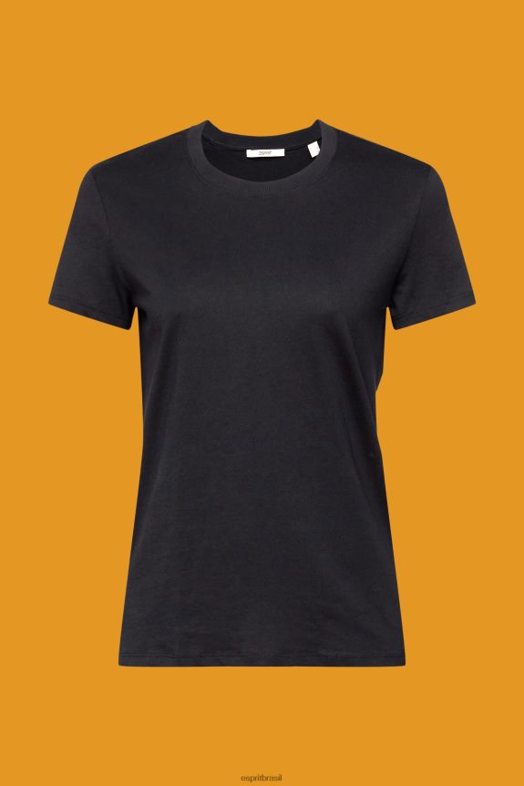 camiseta de algodão com gola redonda mulheres Esprit preto Camisetas 82P6TP454