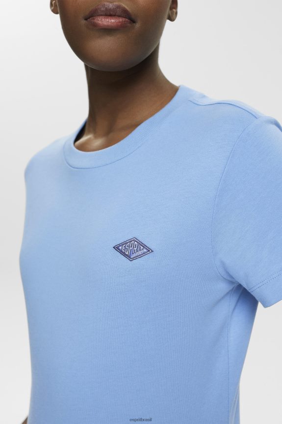 camiseta de algodão com logo bordado mulheres Esprit lavanda azul claro Camisetas 82P6TP151