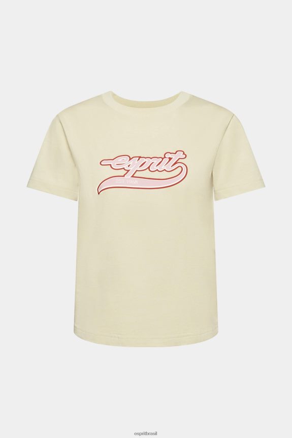 camiseta de algodão com logo estampado mulheres Esprit bege Camisetas 82P6TP143