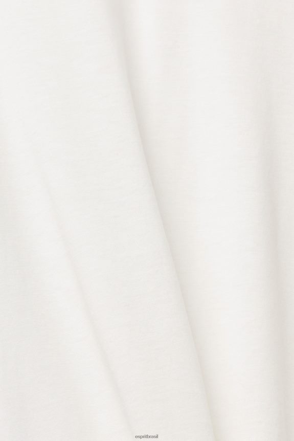 com tencel: camiseta com gola de banda mulheres Esprit off white Camisetas 82P6TP562