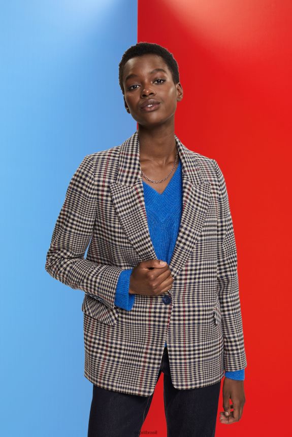 blazer mescla de lã xadrez mulheres Esprit creme bege casacos 82P6TP447