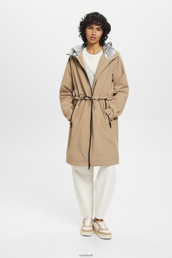 capa de chuva com capuz com cordão mulheres Esprit camelo casacos 82P6TP306