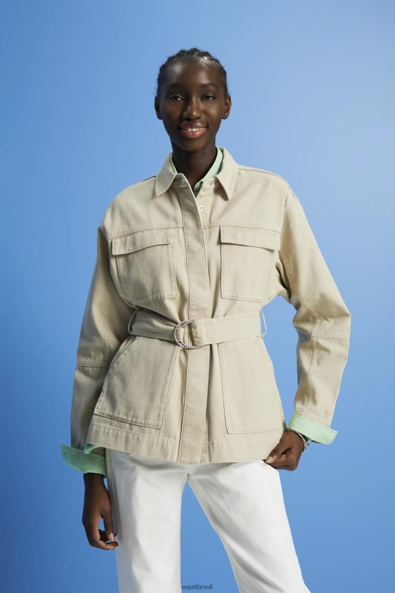 jaqueta de sarja com cinto mulheres Esprit areia jaquetas 82P6TP292