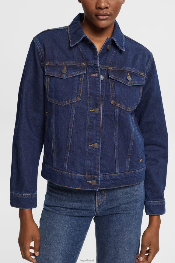 jaqueta jeans mulheres Esprit lavagem azul escuro jaquetas 82P6TP554