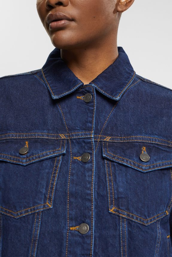 jaqueta jeans mulheres Esprit lavagem azul escuro jaquetas 82P6TP554