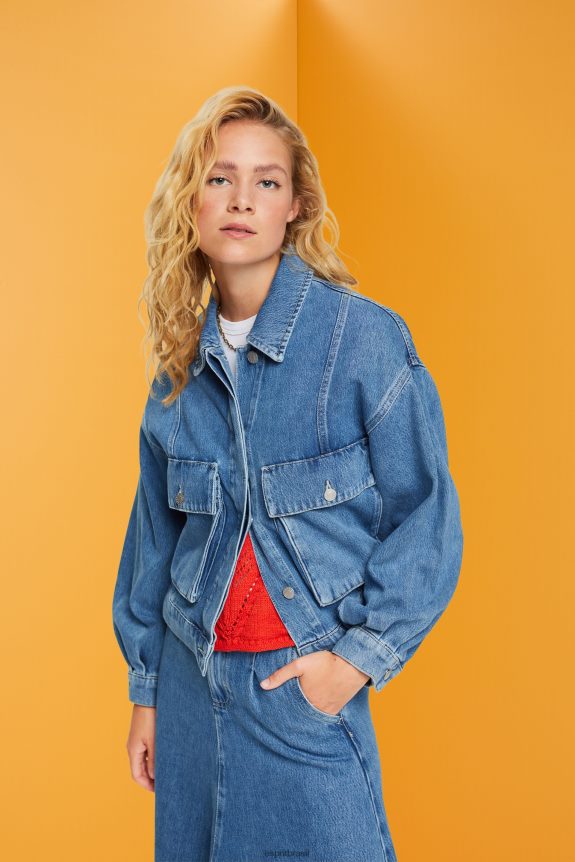 jaqueta jeans mulheres Esprit lavagem média azul jaquetas 82P6TP549