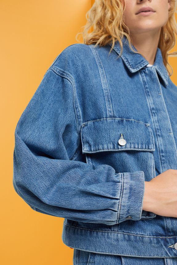 jaqueta jeans mulheres Esprit lavagem média azul jaquetas 82P6TP549