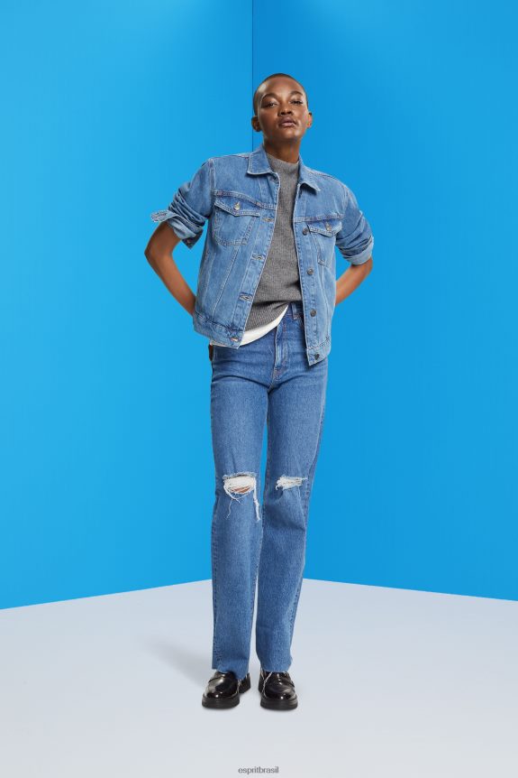 jaqueta jeans mulheres Esprit lavagem média azul jaquetas 82P6TP553